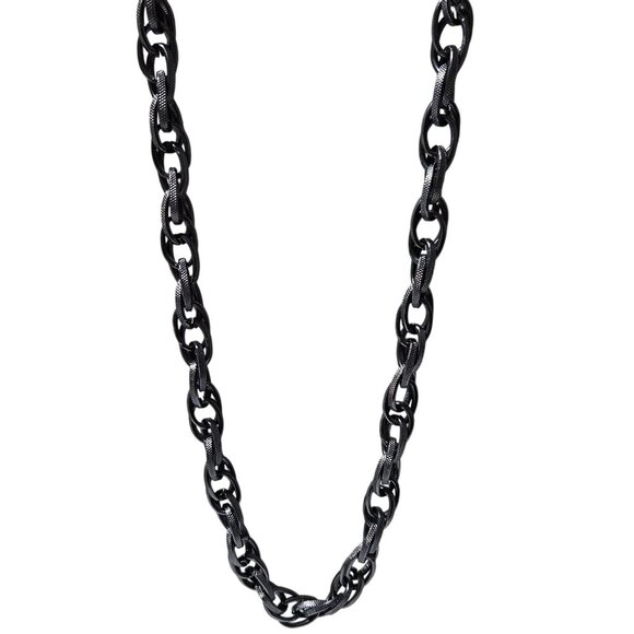 Black Gunmetal Chunky Textured Chain Necklace Tassel Ends Steampunk Gothic Unise - Picture 1 of 5
